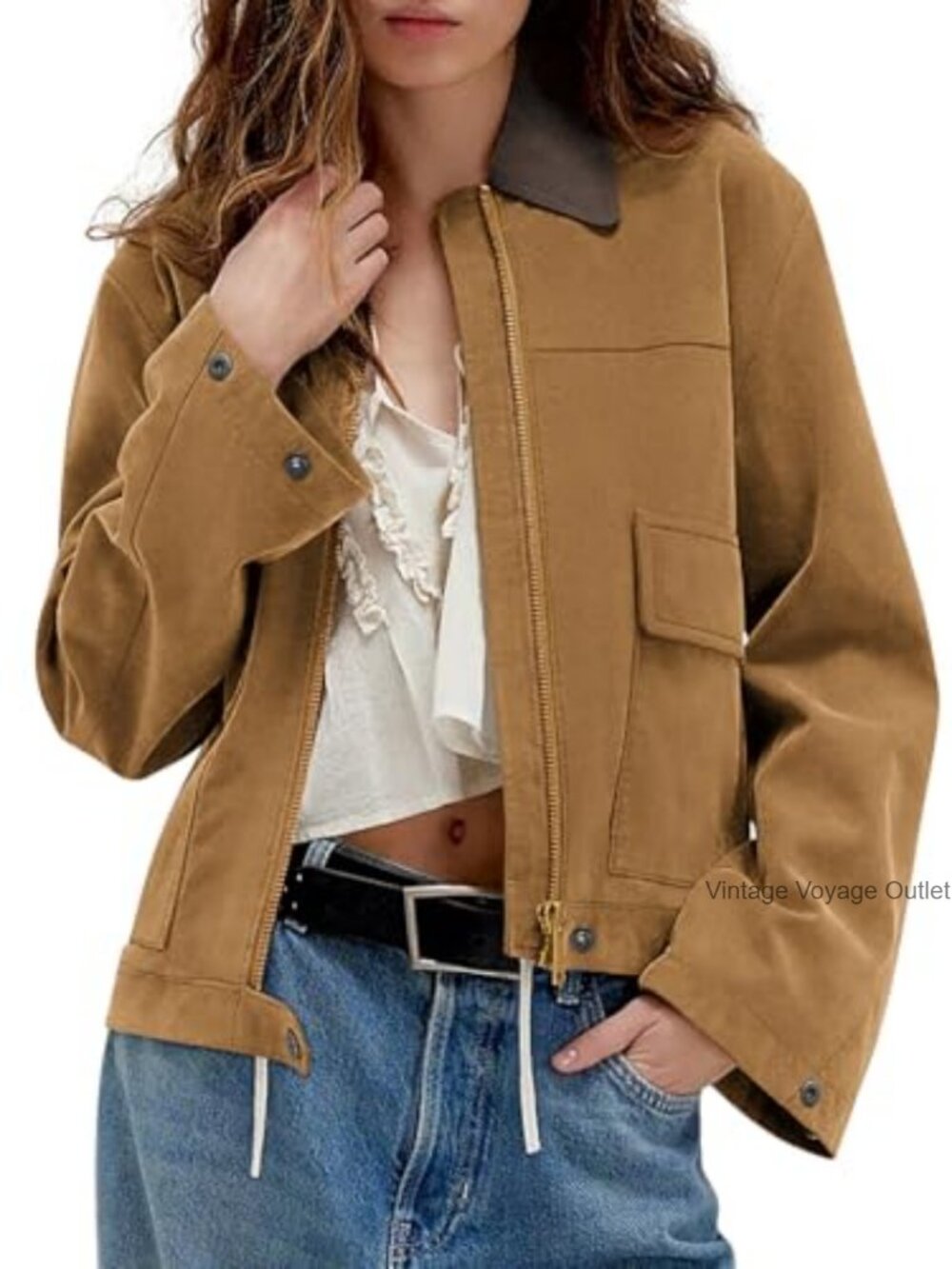 Women's Faux Suede Cropped Zip Up Jacket Oversized Fleece Lined Winter Coat